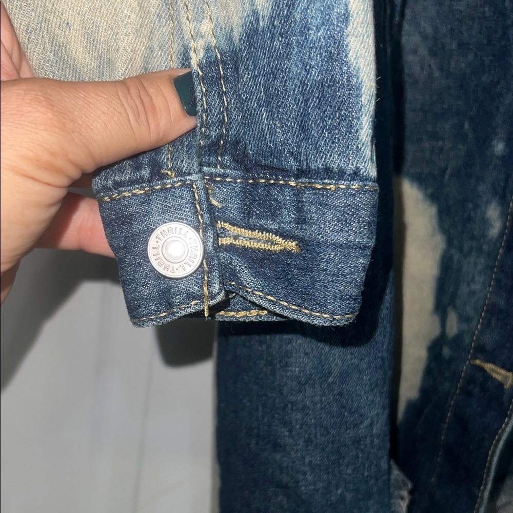 Thrill Patchwork Denim Jacket with Gray Hood NWT - image 5